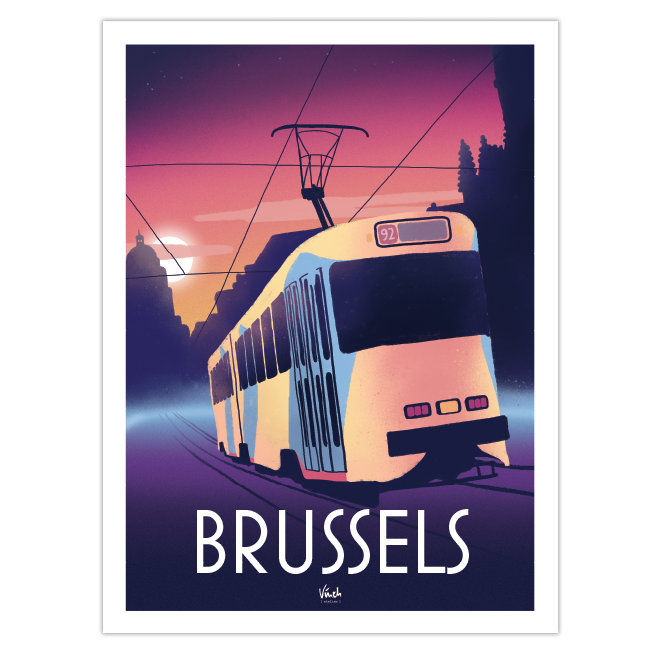 Affiche tram jaune de Bruxelles 92