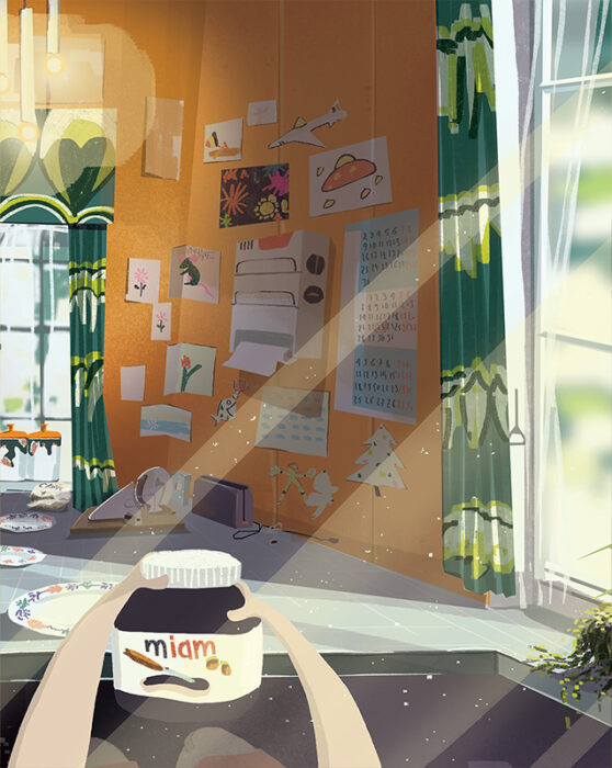 illustration intérieur maison cuisine souvenir enfance